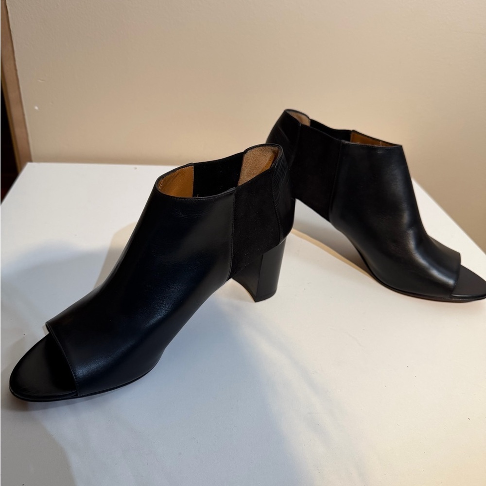 Aquatalia Black Leather Peep-Toe Ankle Booties - Picture 2 of 7